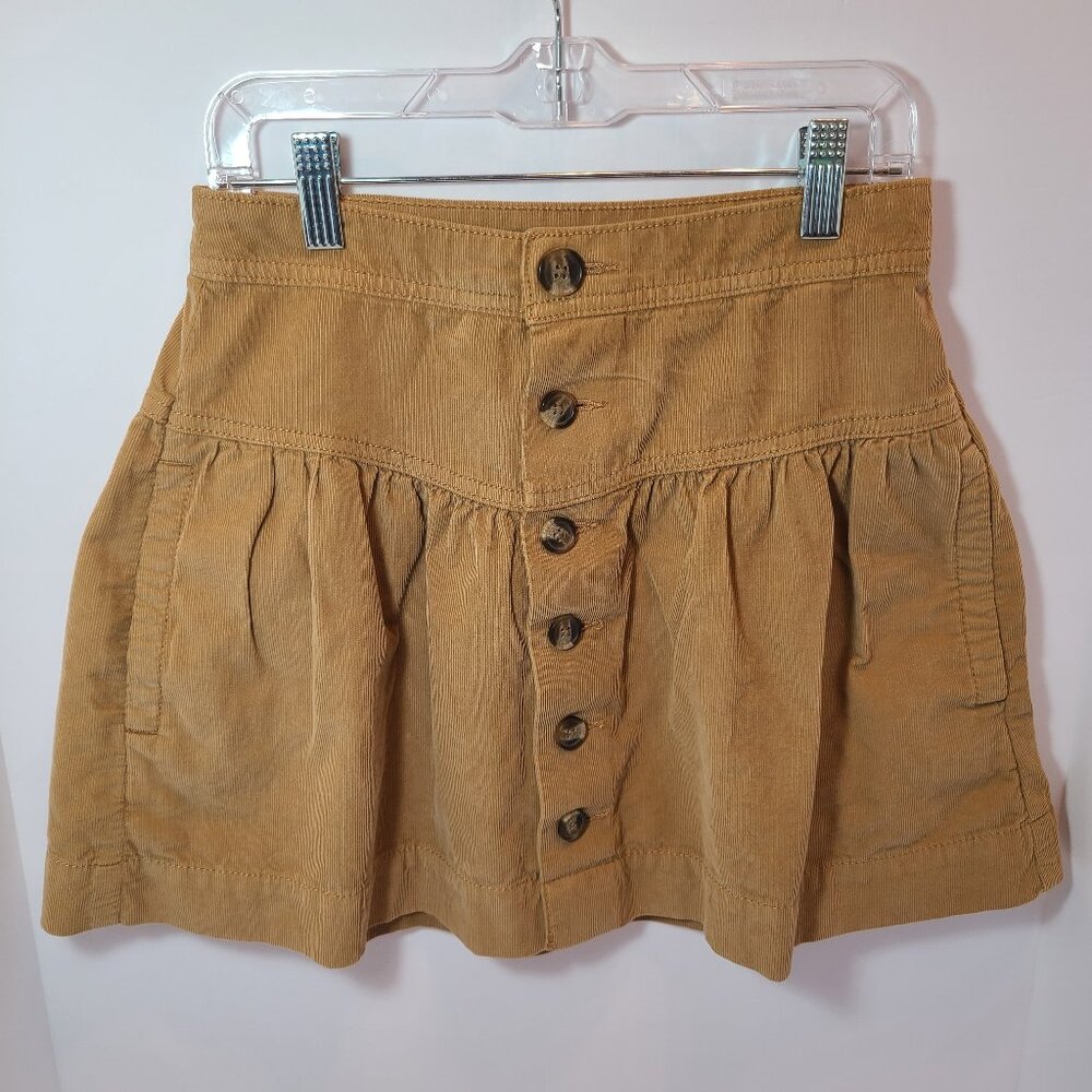 American Eagle Corduroy Button Front Mini Skirt – Mustard Gold, Size 000